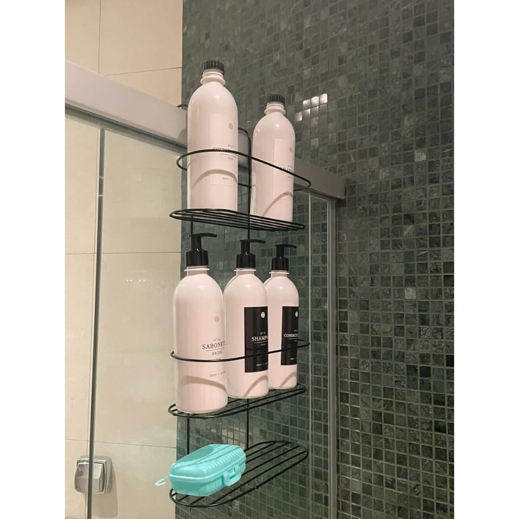 Suporte Porta Shampoo 3 Andares Preto Linha Luxo Para Box