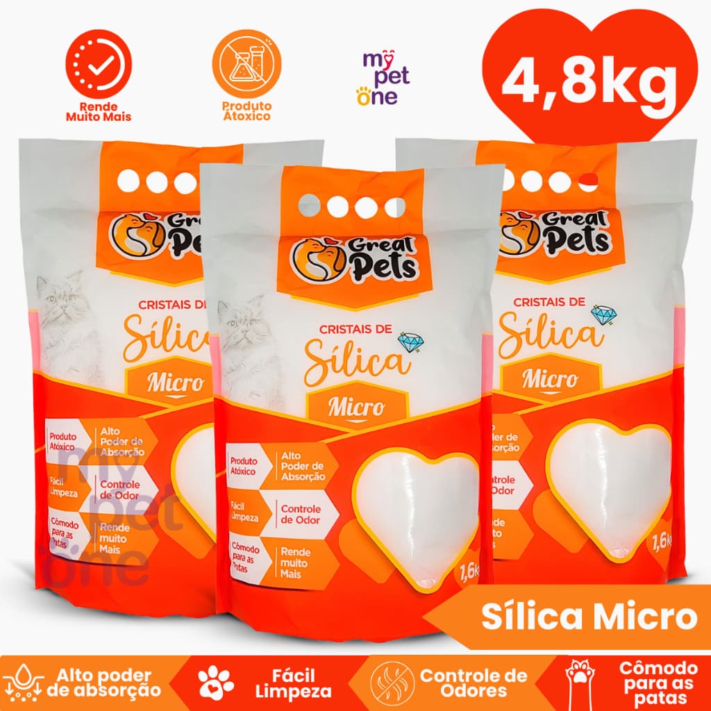 Kit  3 Areia Sílica Fina Great Pets para Gatos - 1,6 Kg