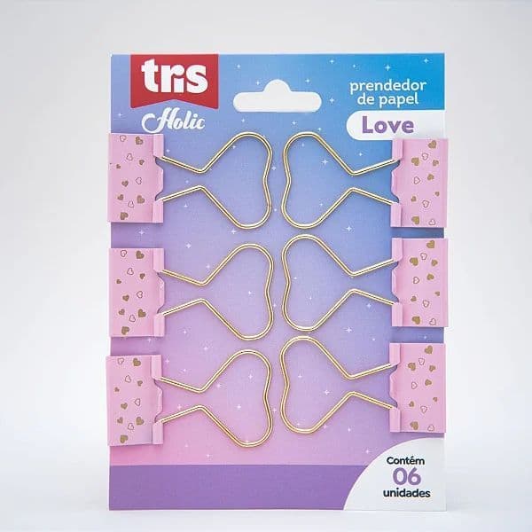 Prendedor de papel Love com 6 unid Tris Holic