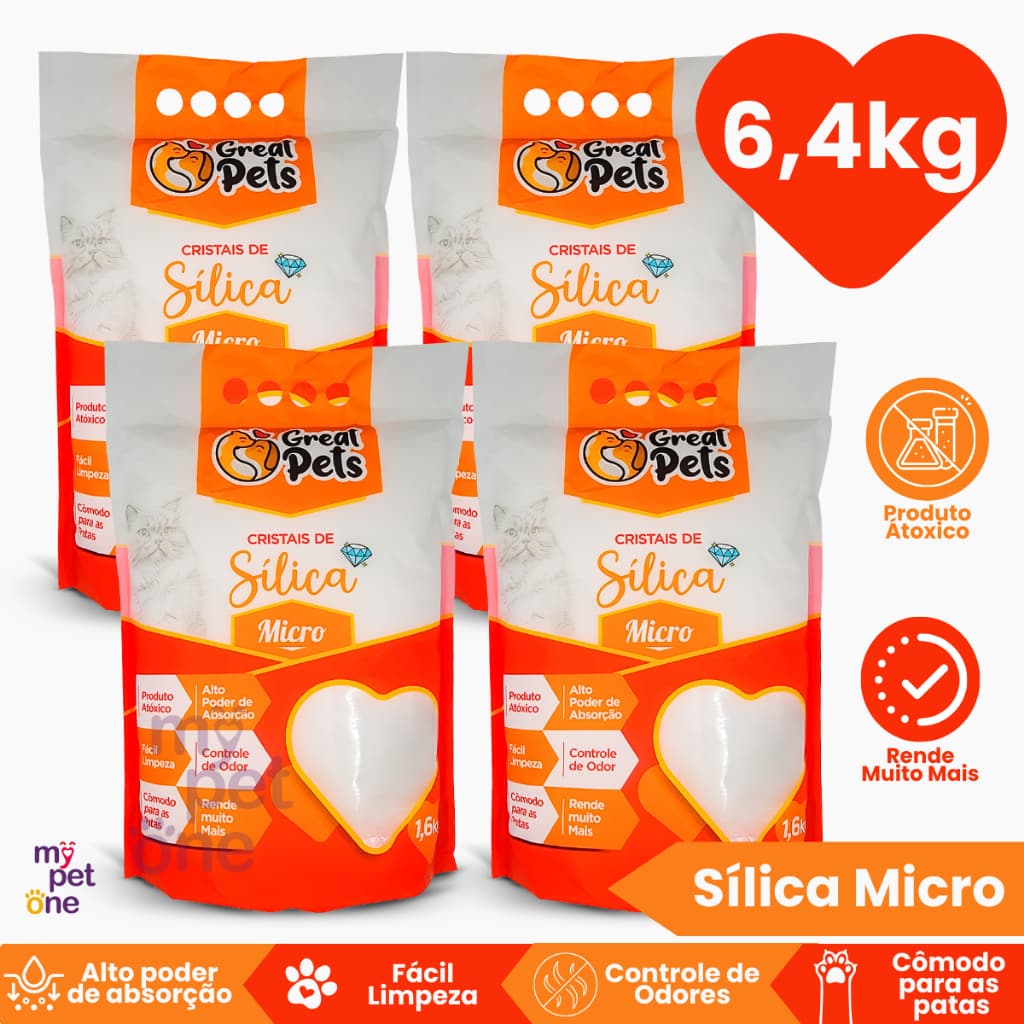 Kit 4 Areia Sílica Fina Great Pets para Gatos - 1,6 Kg