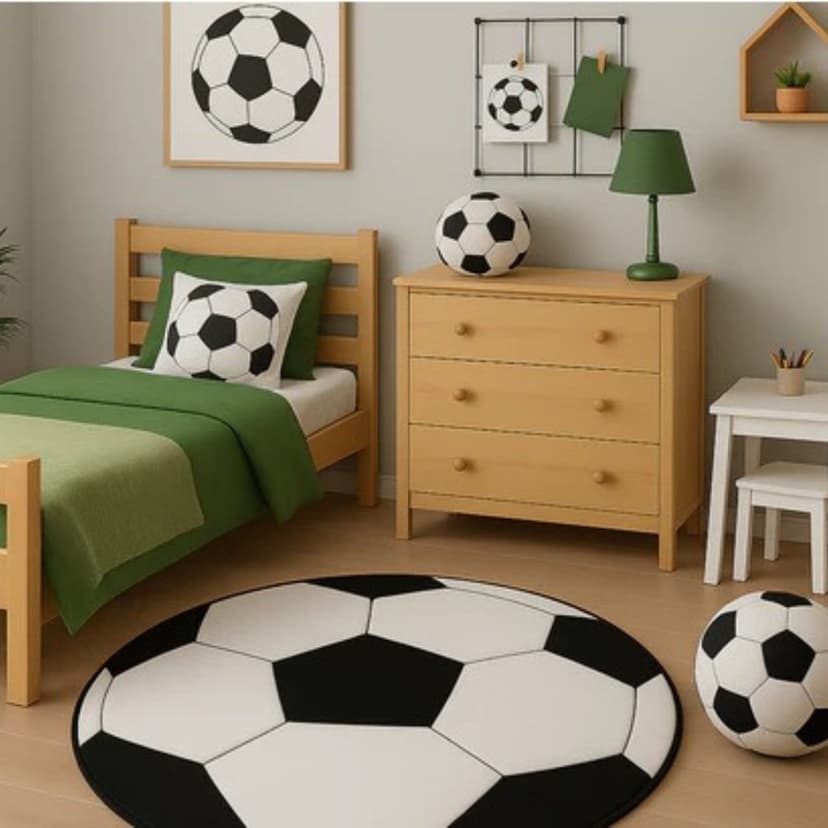 Tapete Pelúcia Quarto Bola Futebol Controle e Escudo Criança Infantil Menino Menina Decorativo Macio