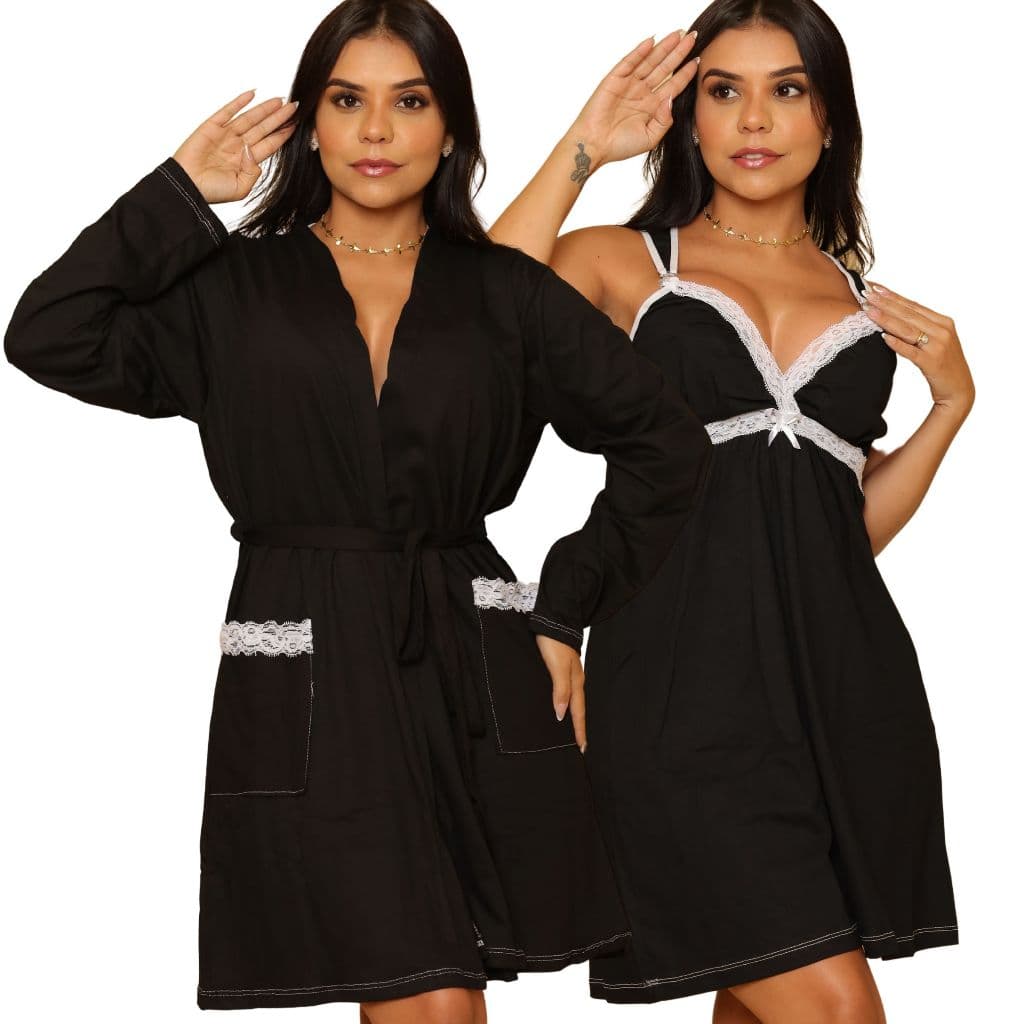 Kit Robe Roupão Com Camisola Amamentação Gestante Pós Parto Conjunto Maternidade