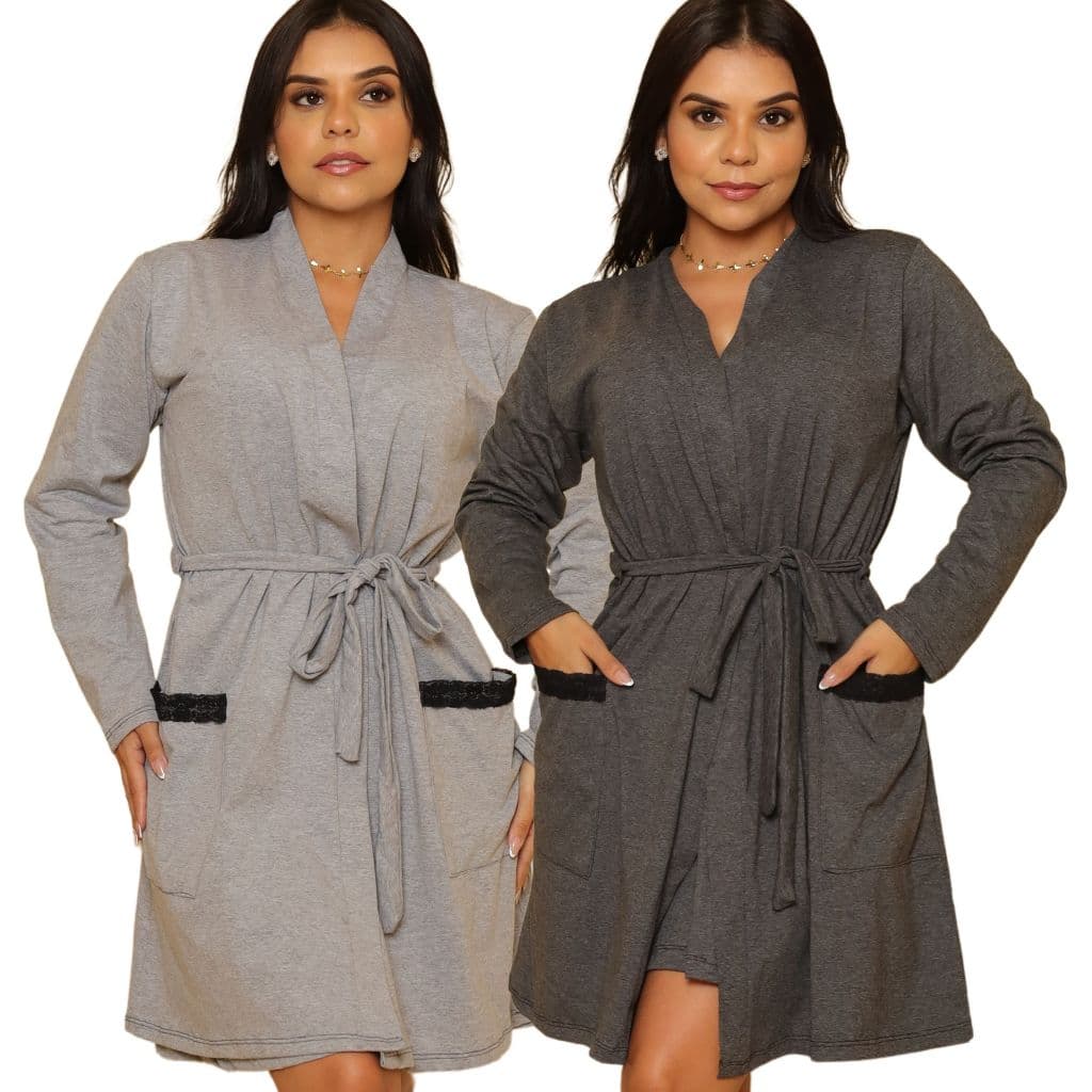 Kit Com 2 Roupão de Inverno Manga Longa Malha Algodão