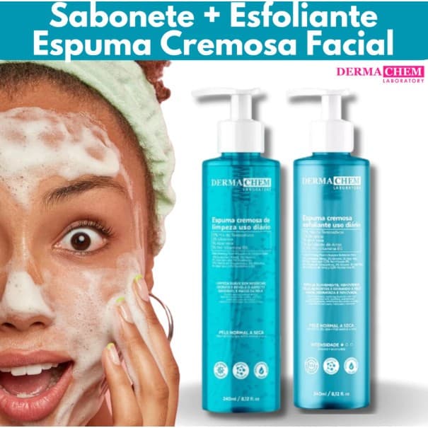 Kit Skincare Espuma Esfoliante + Espuma de Limpeza Aloe Vera Pró-Vitamina B5 Dermachem Cremosa Facial Hidratação Limpeza
