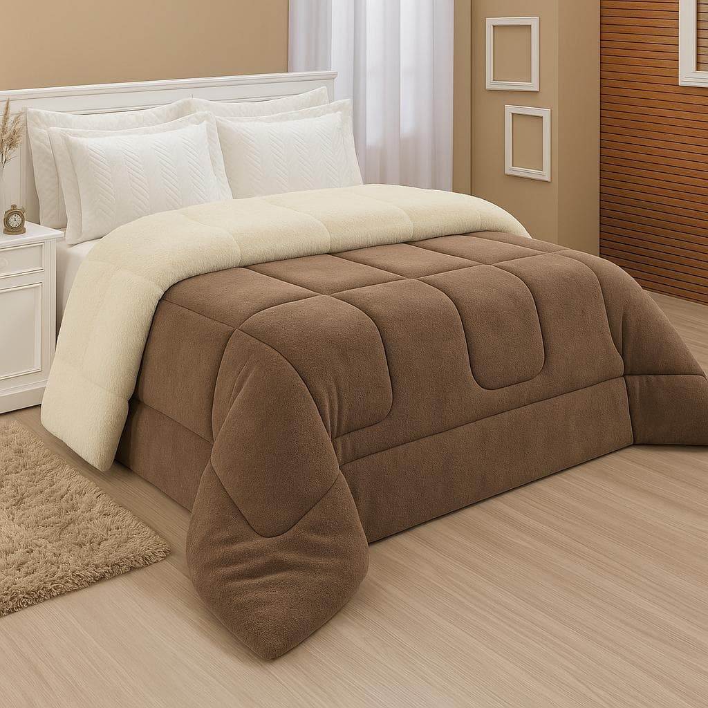 Coberdrom Casal Queen Dupla Face Sherpa Pele de Carneiro Peludo