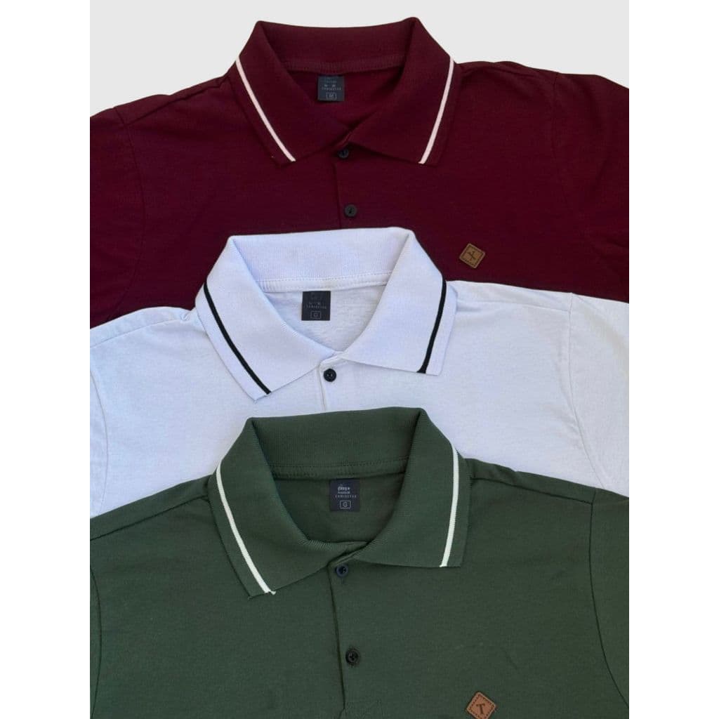 Kit 3 Camiseta Gola Polo Masculina 100% Algodão Cores Basicas Coloridas Camisa Para Homem
