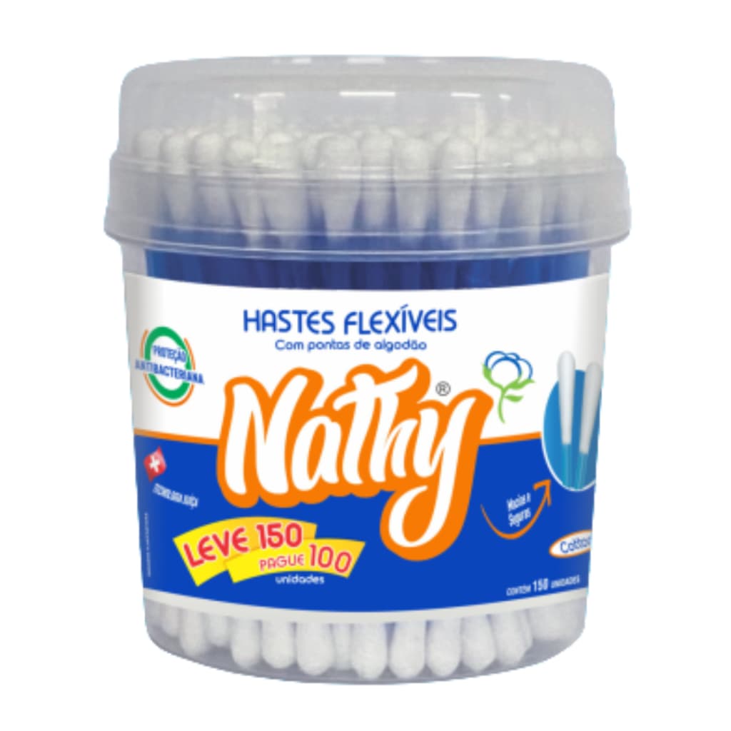 Hastes Flexíveis + Pote Cotonetes 150 Unidades Nathy