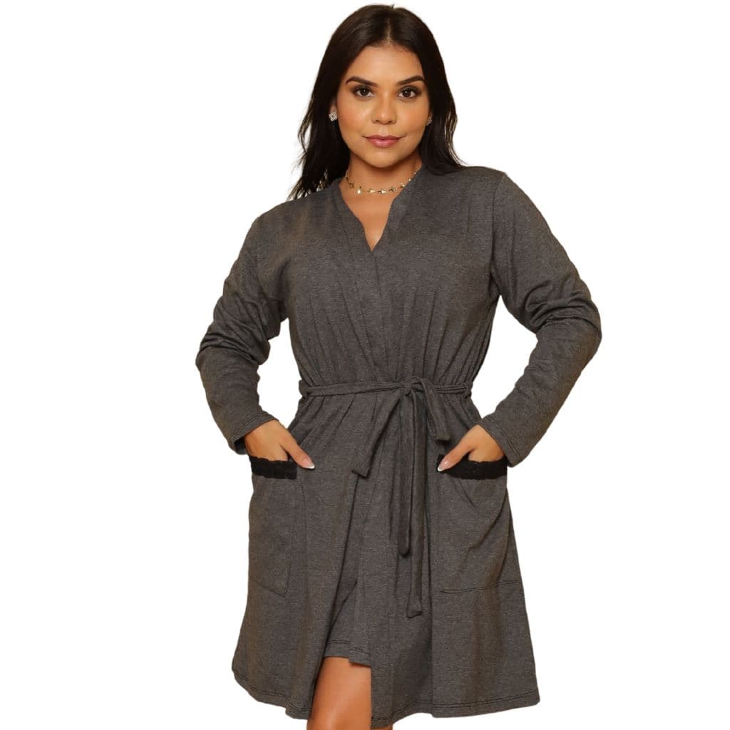 Robe Feminino de Algodão com Manga Longa Para Inverno