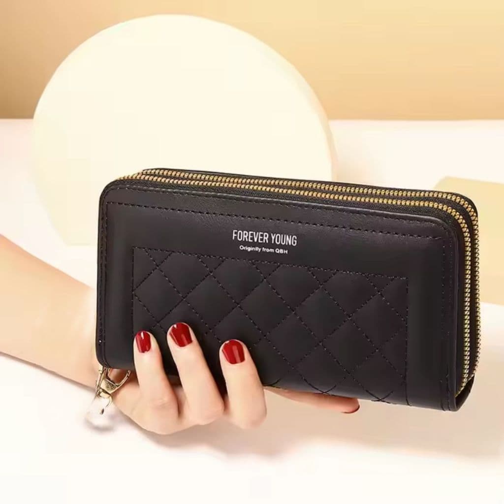 Carteira Feminina Grande Dupla Divisórias Zíper Couro RG Cnh Espaçosa Elegante Inverno Porta Cartão