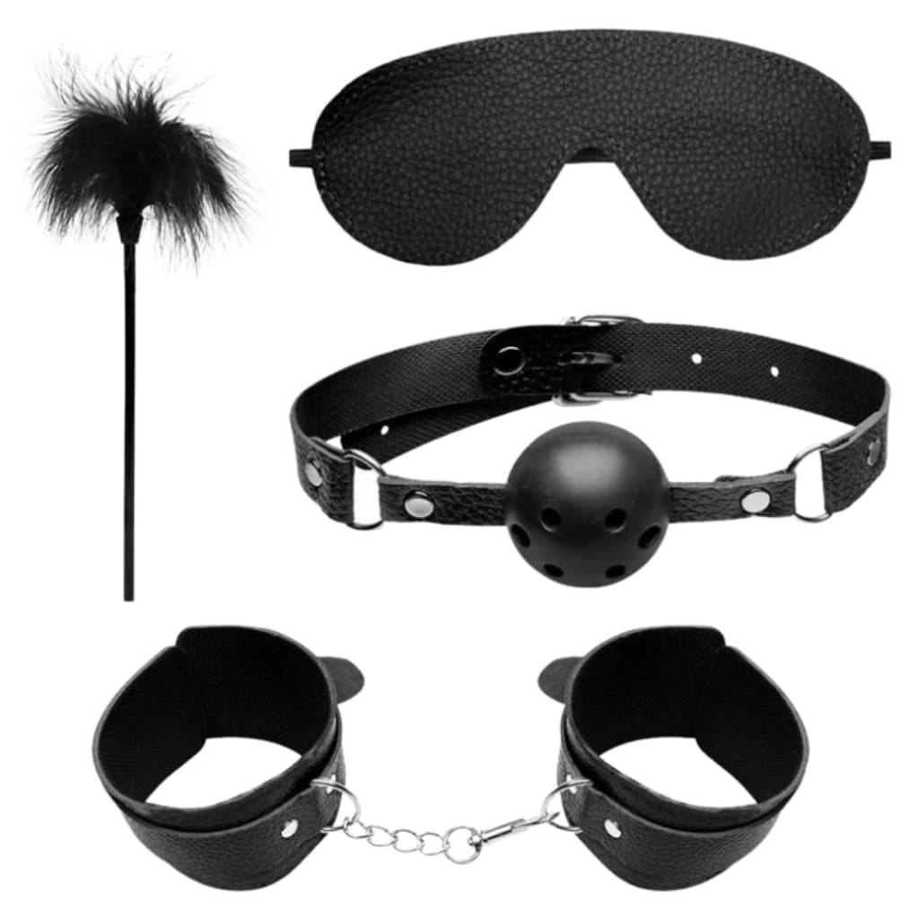 Kit Máscara Chicote E Bracelete Algema Compor Fantasia Preto Preto Tiazinhaa
