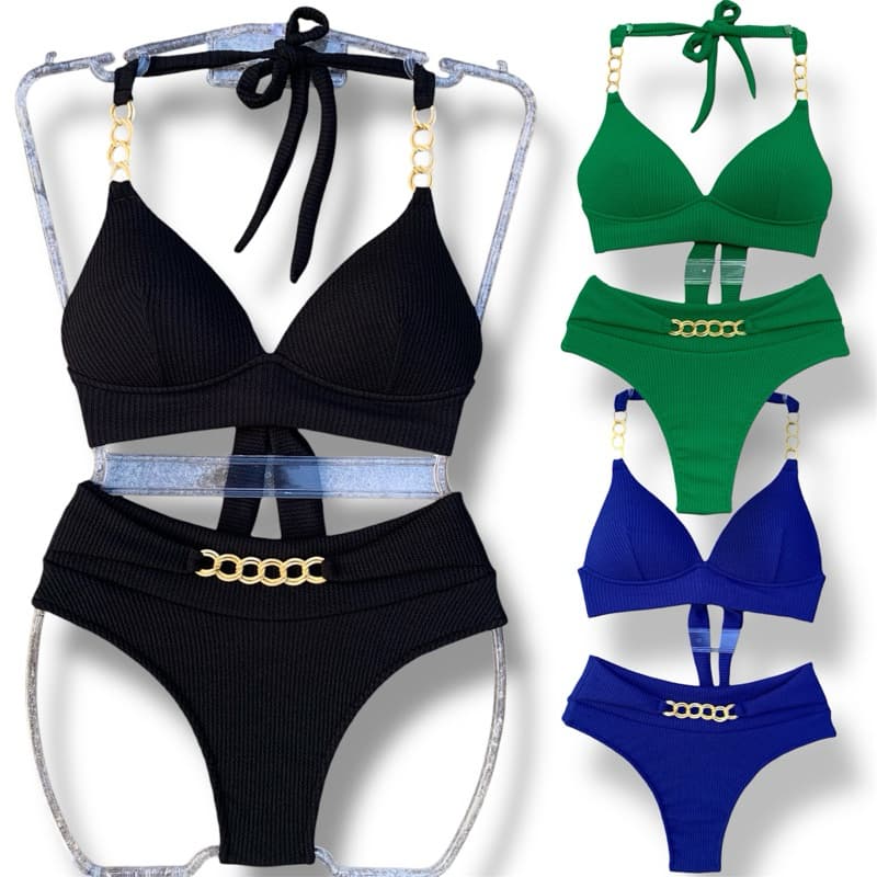 Biquíni Cintura Alta Modelo Corrente Bojo Forro Maravilhosa Moda Praia e Piscina
