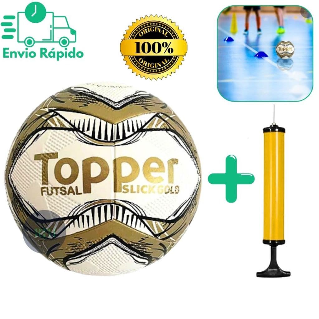 Bola de Futsal Topper Original E Bomba Slick Gold Original Resistente Futebol de Salão Oficial