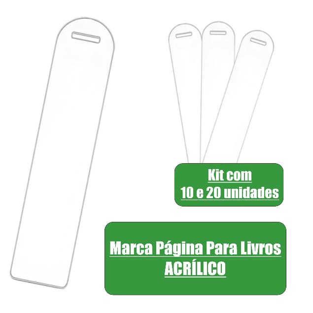 Marca Página Acrílico Transparente 14 x 3cm Para Livros Kit com 10/20 Unidades Personalizáveis
