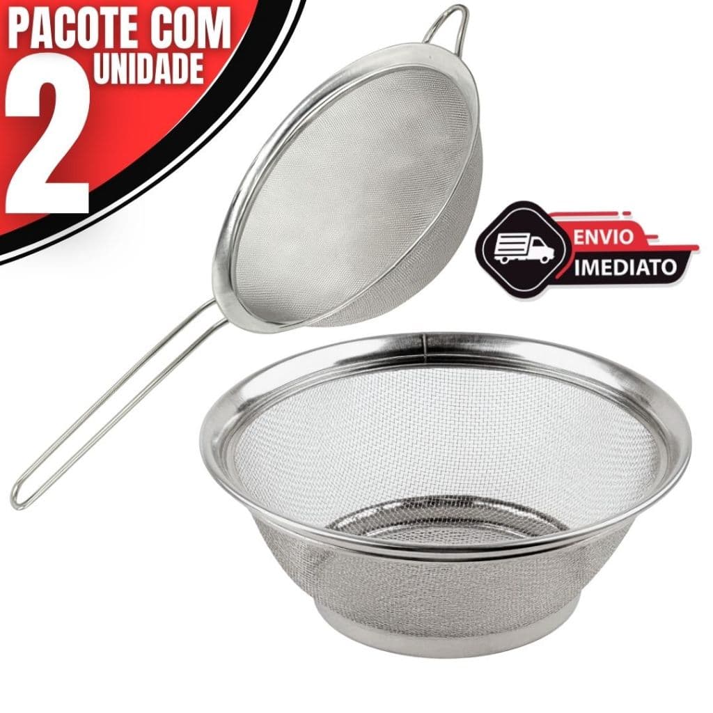 KIT 2 Peneira coador de Cozinha + Cesta Inox Utensílios de Cozinha Multiuso Pra Fritura Lavar e Coar