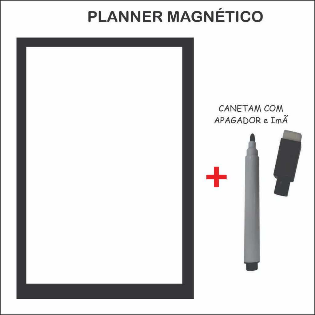 Imã de Geladeira Planner Liso com Caneta com Apagador na Ponta