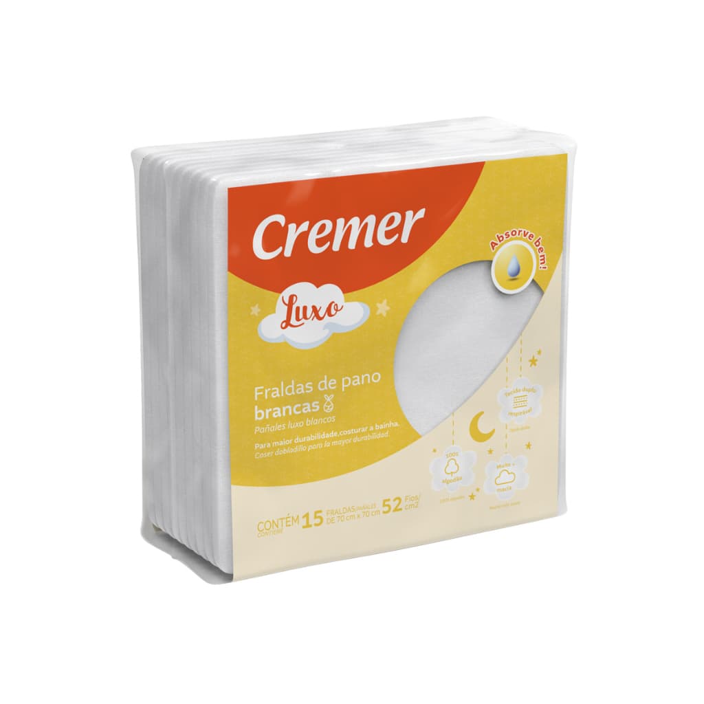 Fralda Luxo Branca 15 unidades Pano Cremer