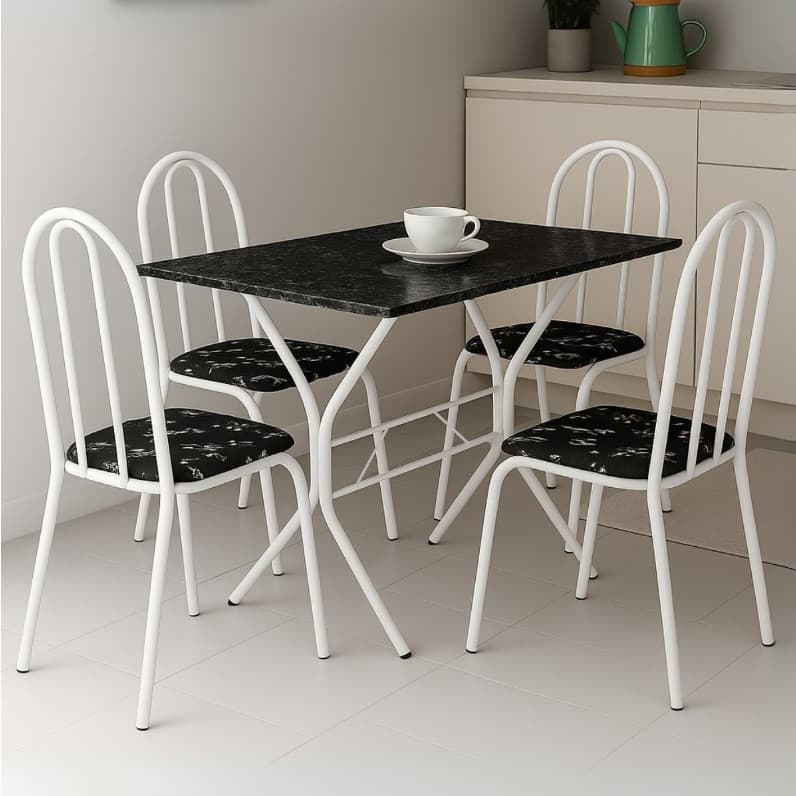 Conjunto Jogo de Mesa Jantar 4 Lugares Cadeiras Retangular Para Cozinha Apartamento Pequeno
