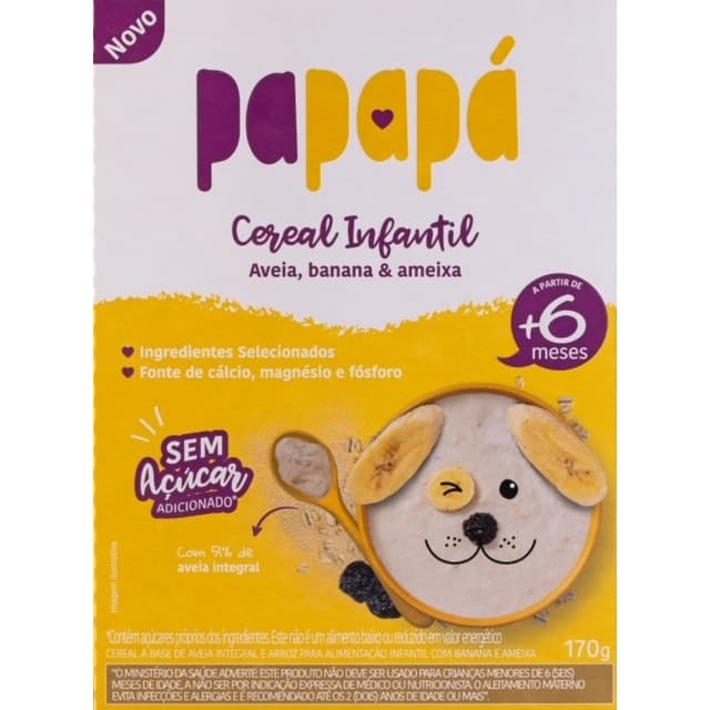 Cereal infantil Papapá Aveia, banana e Ameixa 170g - sem açúcar - Papinha +6 meses - Aveia integral