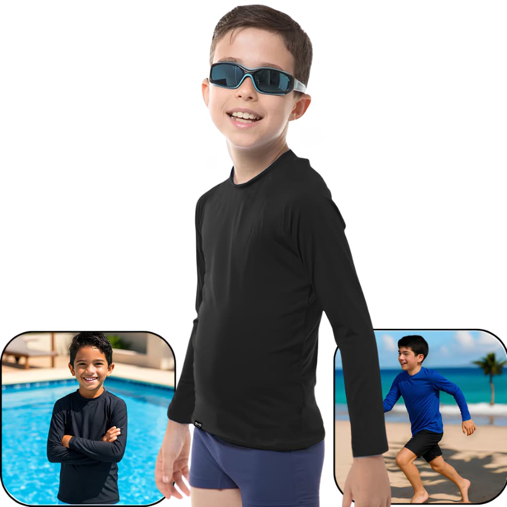 Camisa Térmica Infantil UV 50 Proteção Solar Praia Esporte Piscina - Menino e Menina - Unissex