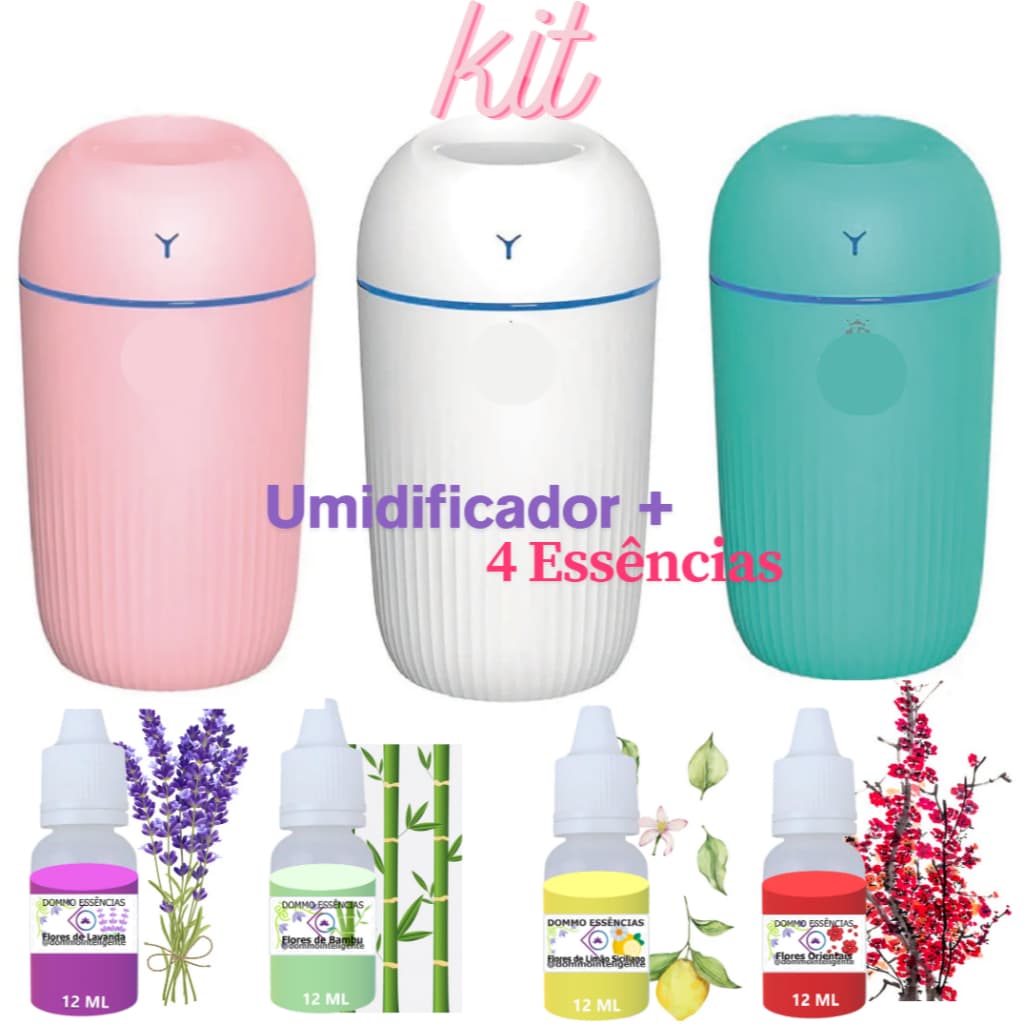 KIT Umidificador Aromatizador GRANDE 420ml + 4 Essências | Difusor Discreto/Egg| Aromas 12ml