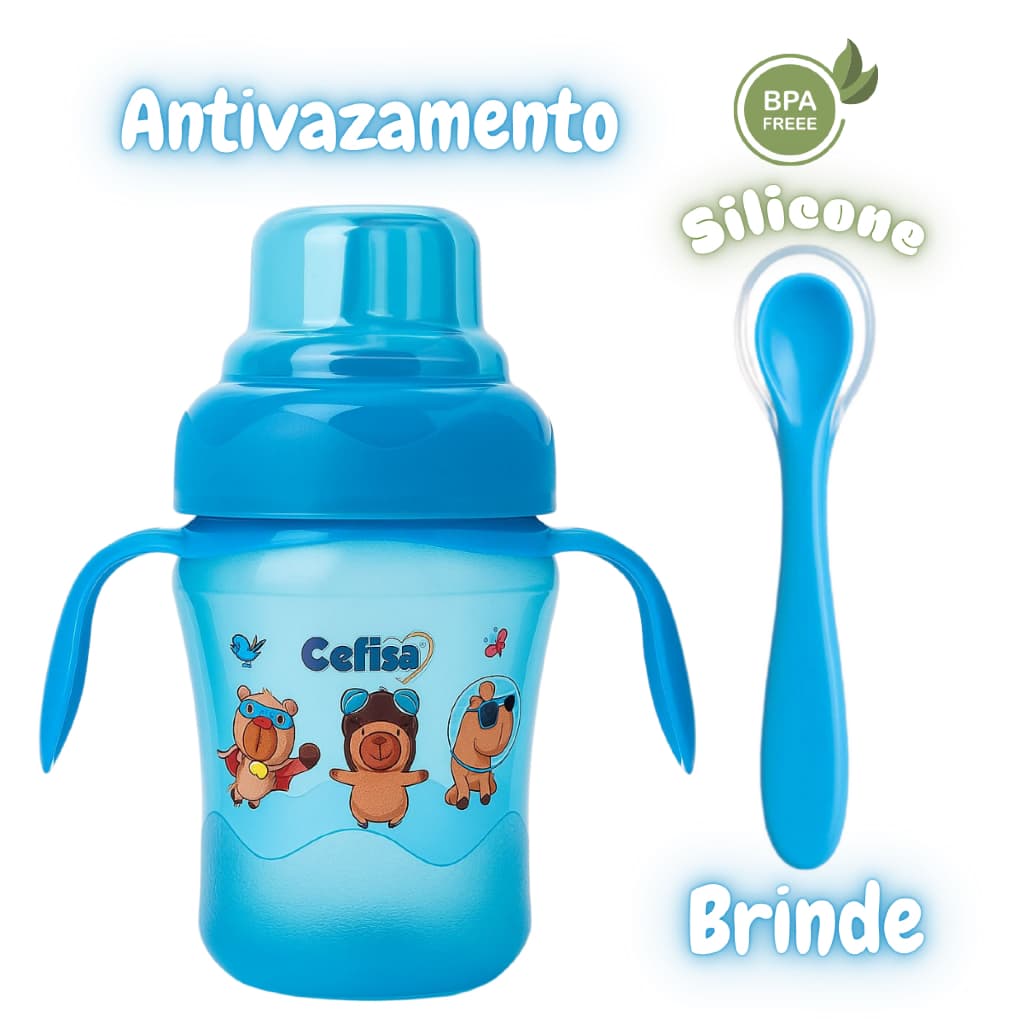 Copo Para Bebê Antivazamento 240ml + Colher de Silicone Infantil