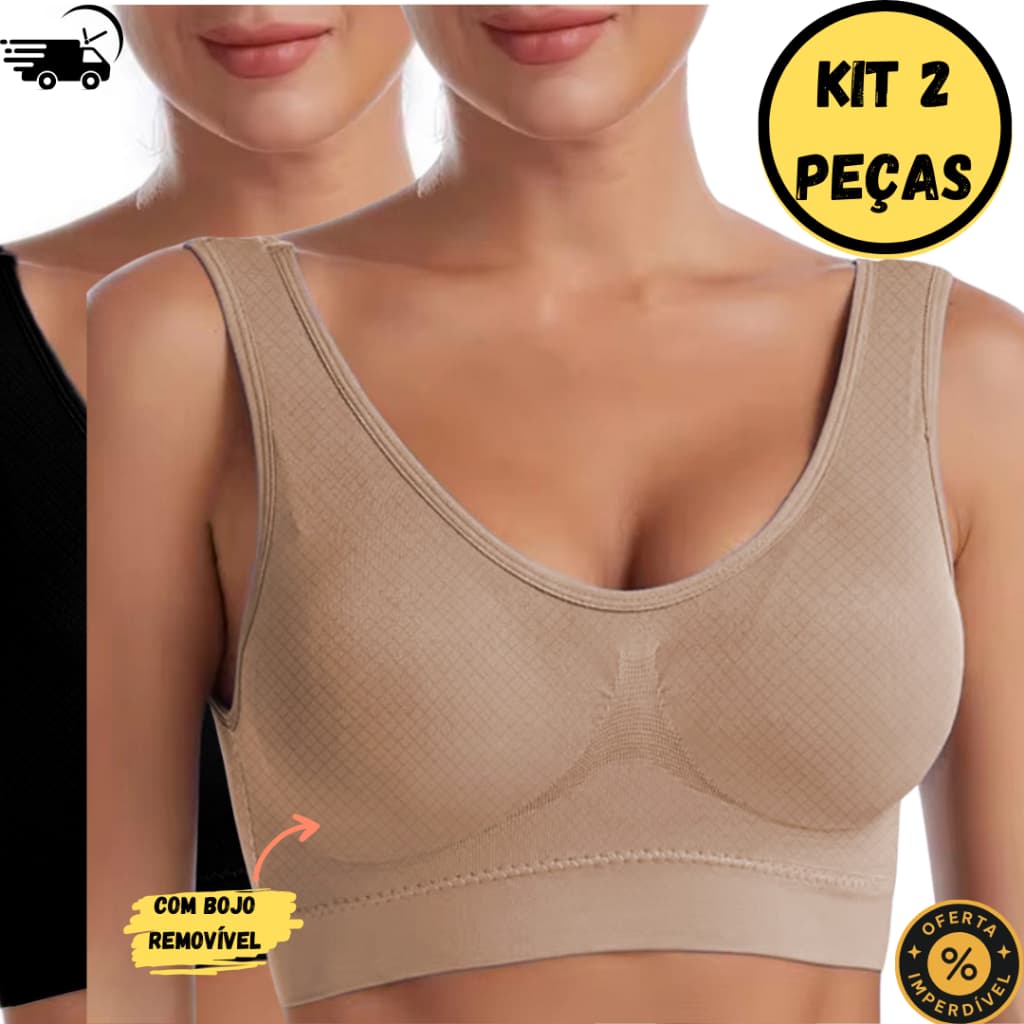 Kit 2 Top Sem Costura Com Bojo Alças Largas e Tecido Super Confortável Sutiãs Soutien