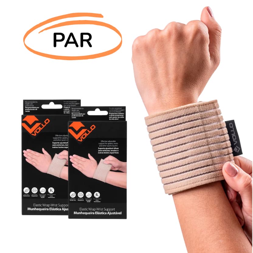 Par de Munhequeira Elástica Vollo Ajustável Ortopédica Tensor de Pulso