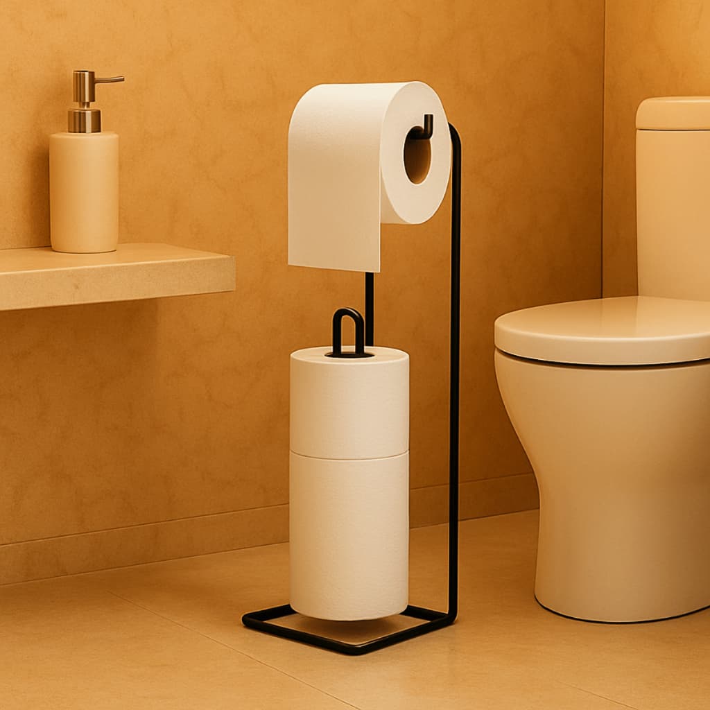 Suporte P/ Papel Higiênico Porta 3 Rolos de Papel Higiênico Chão Banheiro Aramado Preto Organização