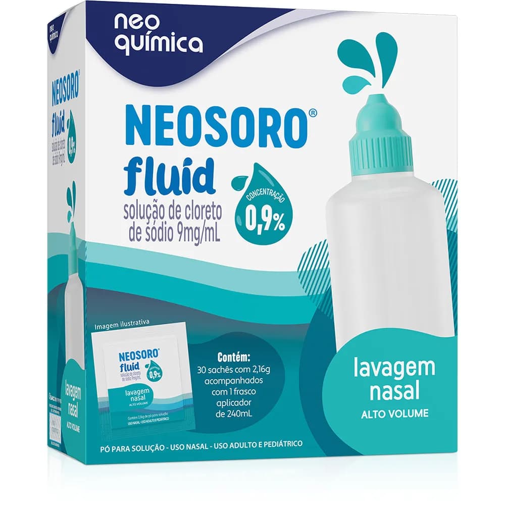 Descongestionante Nasal Neosoro Fluid Alto Volume 0,9% 30 sachês + Frasco 240ml