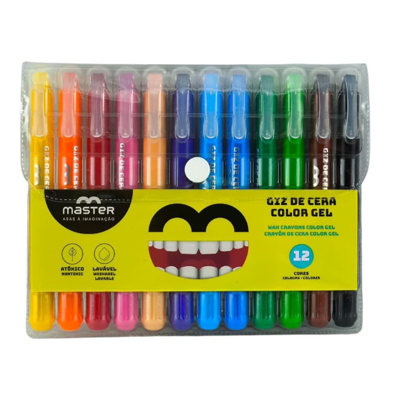 Giz de Cera COLOR GEL Retrátil - Estojo com 12 e 6 Cores - Macio, Não Tóxico e Lavável!
