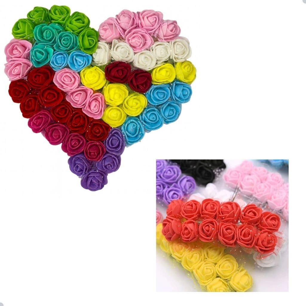 Kit 144 ou 72 Unidades Mini Rosas de EVA para Lembrancinha, Artesanato, Decoração e Festas