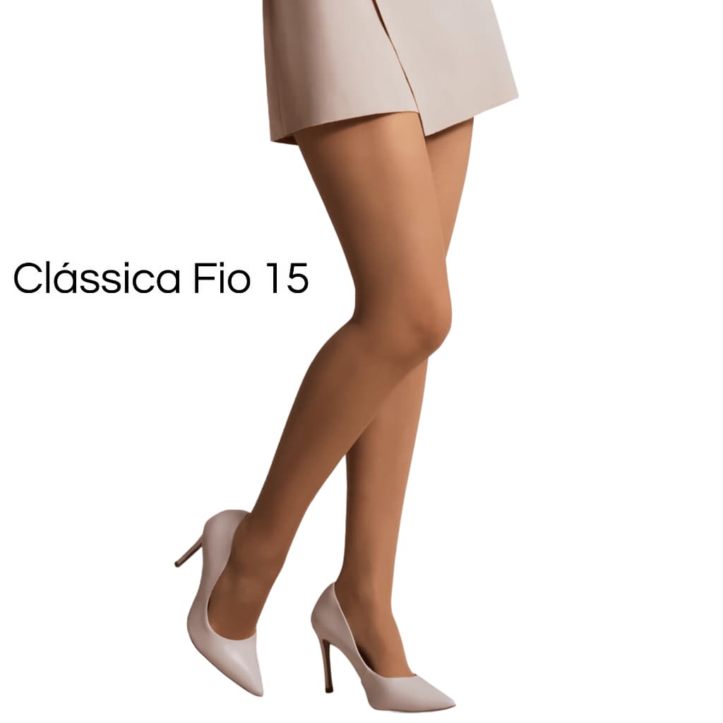 Meia Calça Feminina Fio 15 Transparente Selene Original Com Ponteira Basica Lisa