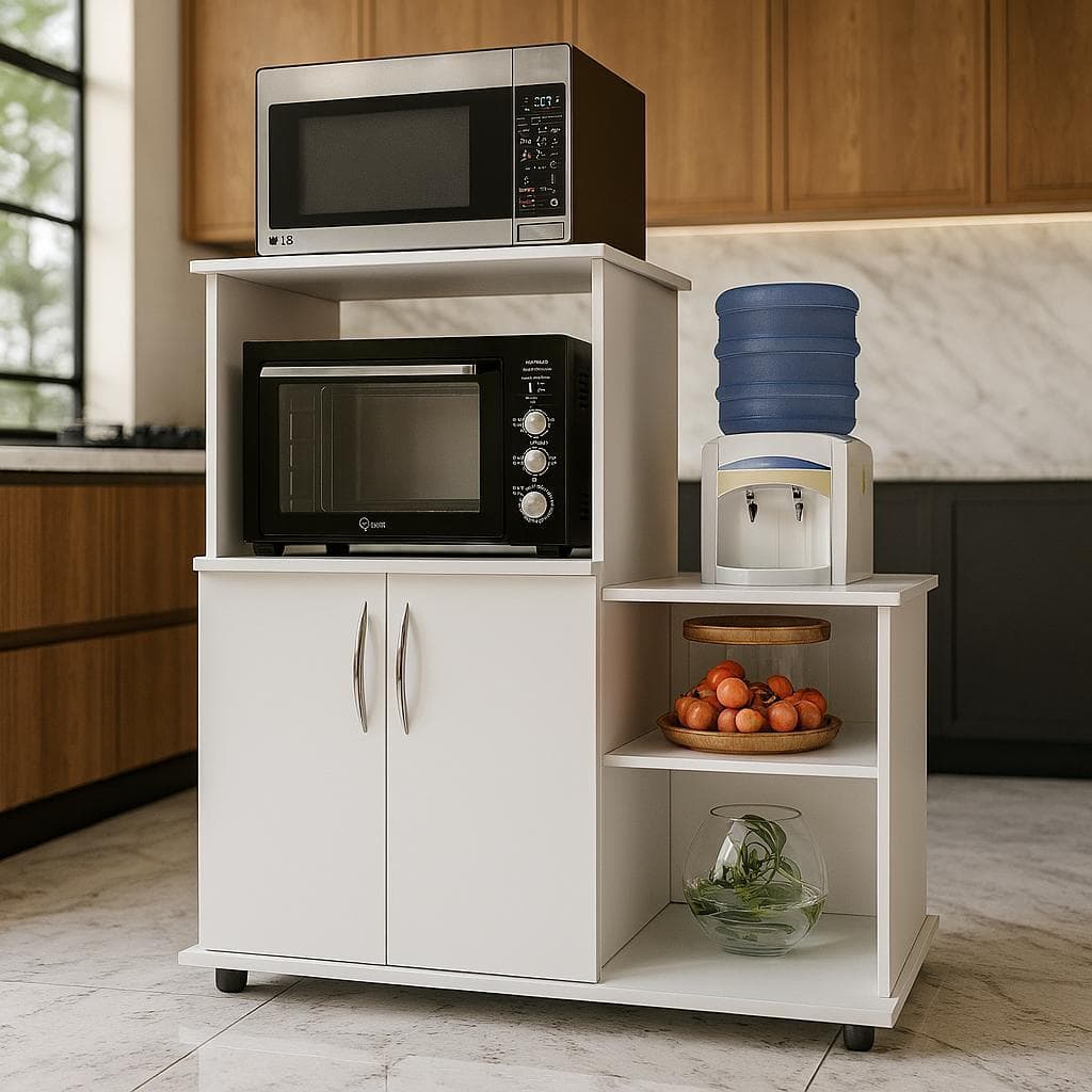 Armário Balcão Suporte de Microondas 2 Portas Com Nicho