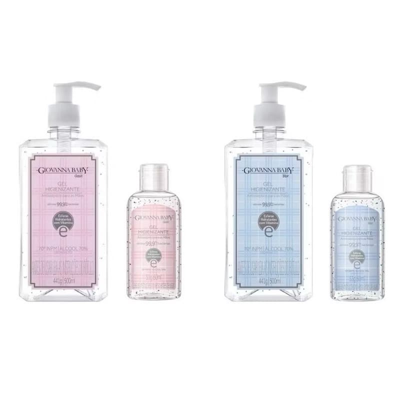 Kit Giovanna Baby Álcool Gel Higienizante 70% Perfumado 500ml + 60ml