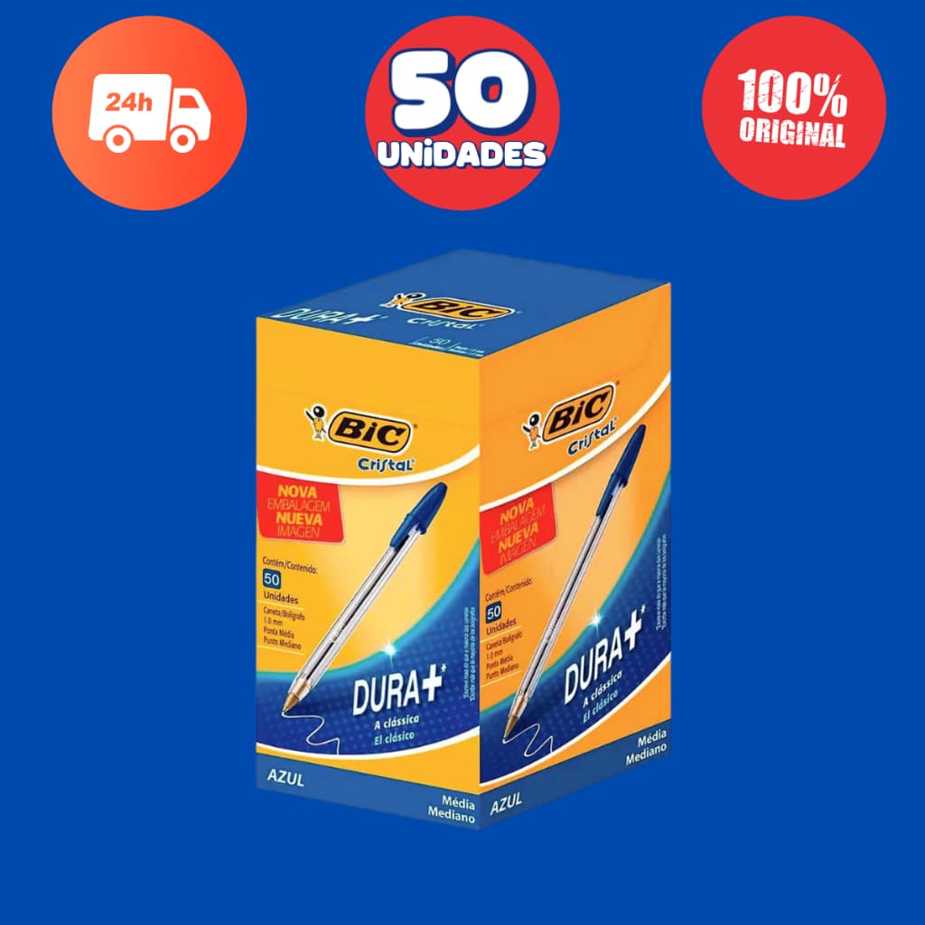 Caneta Bic 25 / 50 unidades Azul Preta Vermelho Cristal Colorida Volta as Aulas Diversos tamanhos