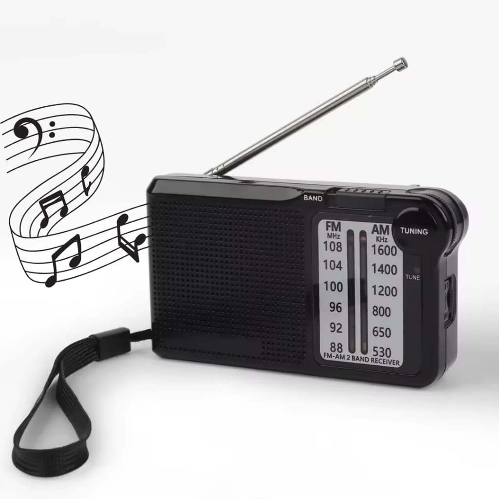 Rádio Portátil AM FM Recarregável e Pilha com Entrada Fone de Ouvido