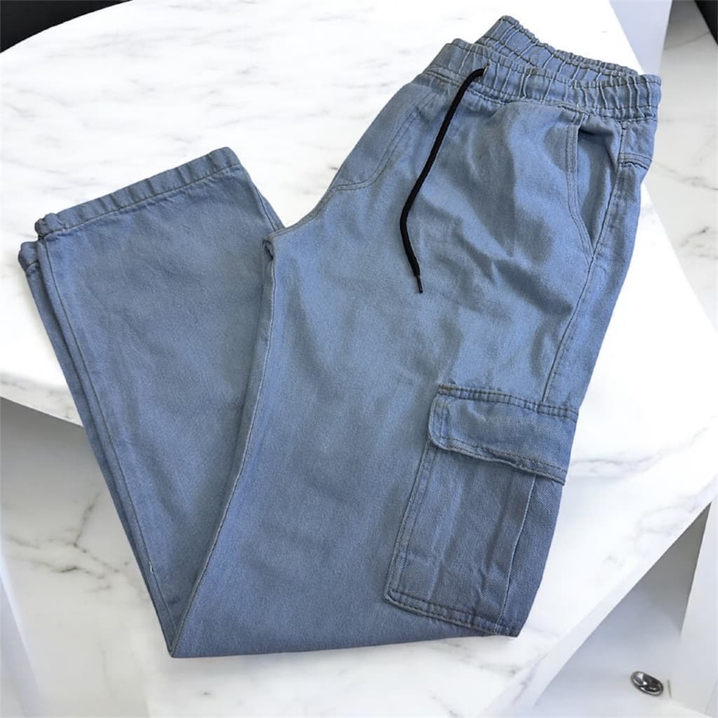 Calça cargo Jeans.calça balão, boca larga Unissex Reta e Confortável | Estilo Cargo Casual