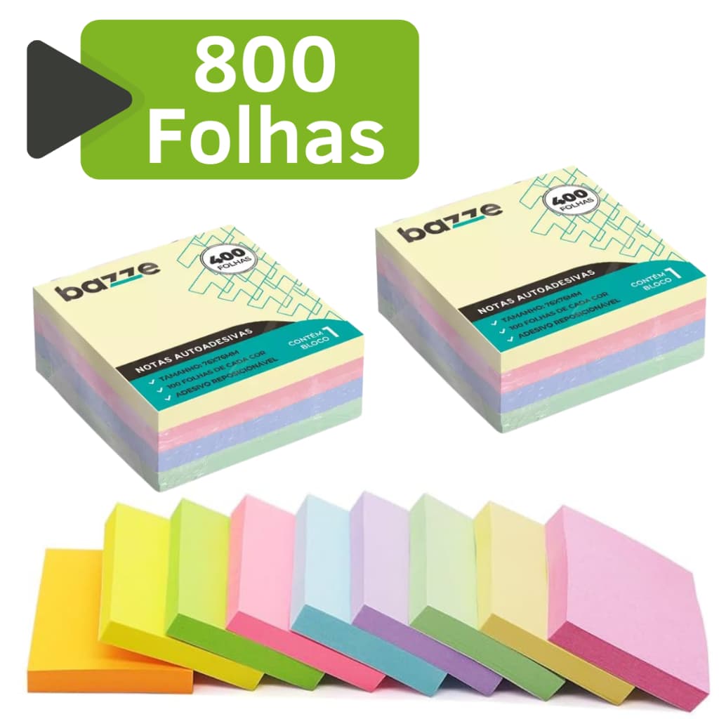 Kit 2 Bloco de Notas 76x76 Colorido 800 Folhas Adesivo Anotaçoes Fofo Pequeno Grande Caderno Livro