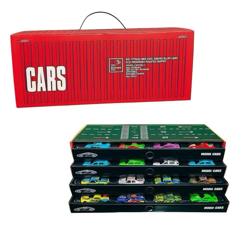 2026 Kit 48 Carrinhos de Brinquedo Fricção Com Pista Contêiner Coleção