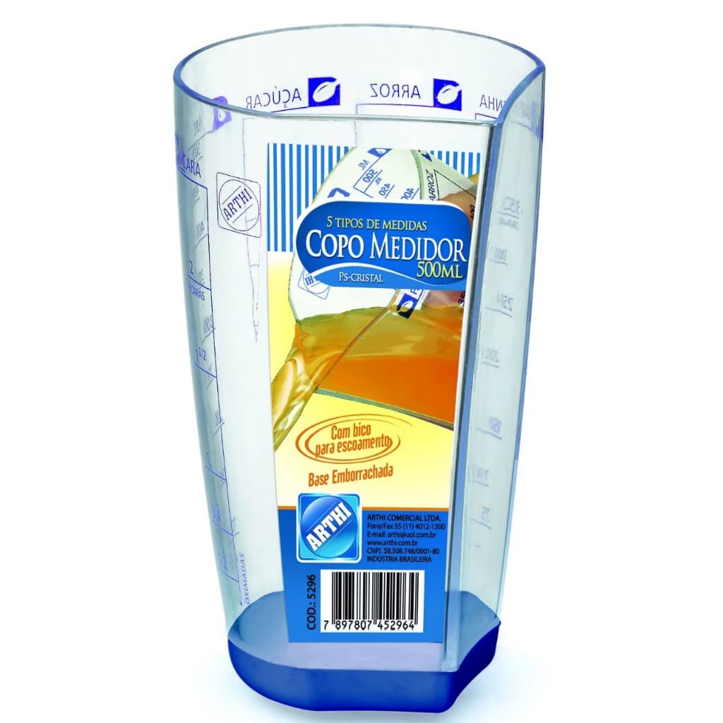 Copo Medidor Graduado Acrílico Base Emborrachada 500ml Arthi-5296
