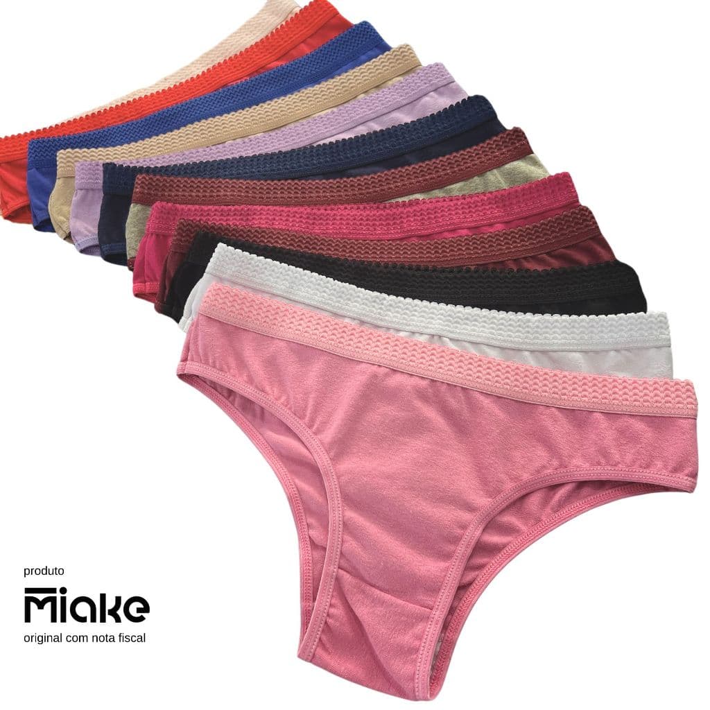 Kit 10 Tangas de Algodão Cós Largo Conforto com Elástico Borneu