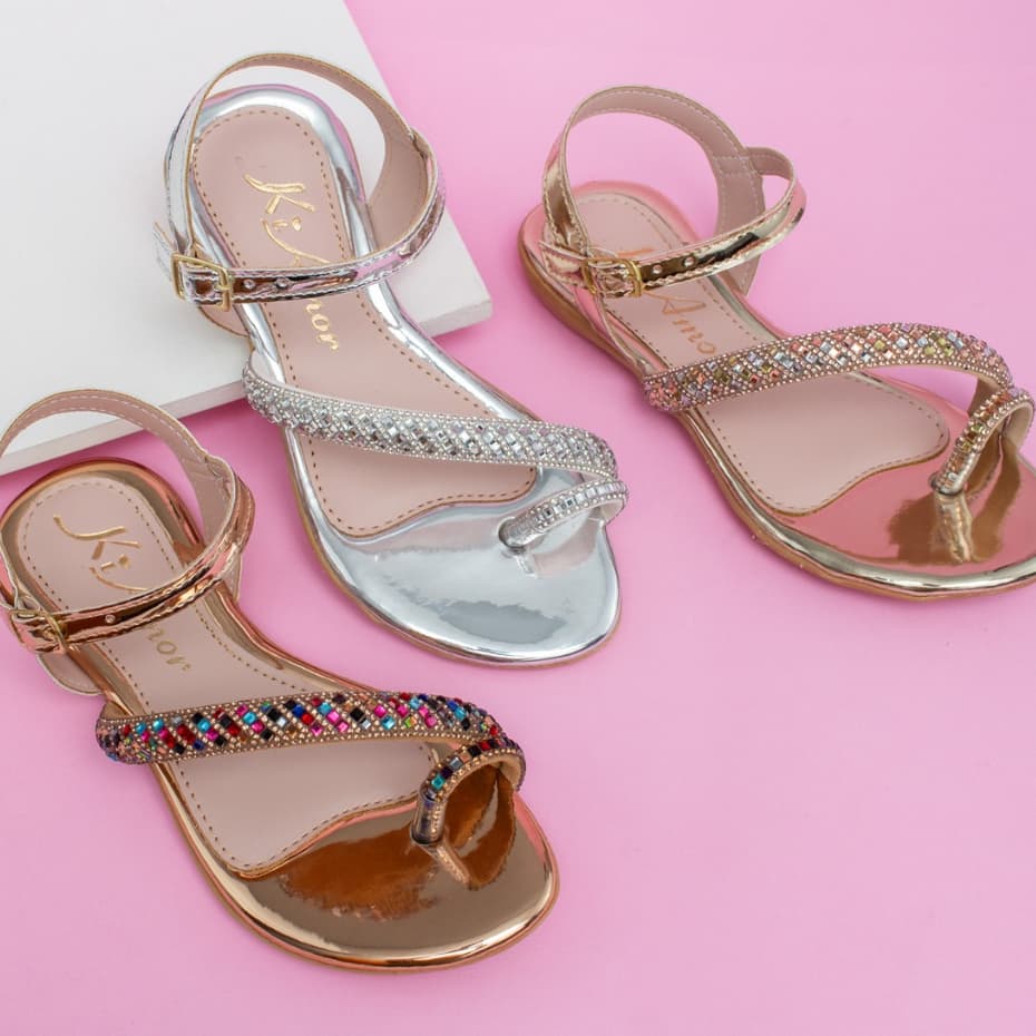 Rasteira Infantil Menina Sandália Antiderrapante Brilho Strass Metalizada Delicada Moda Promoção
