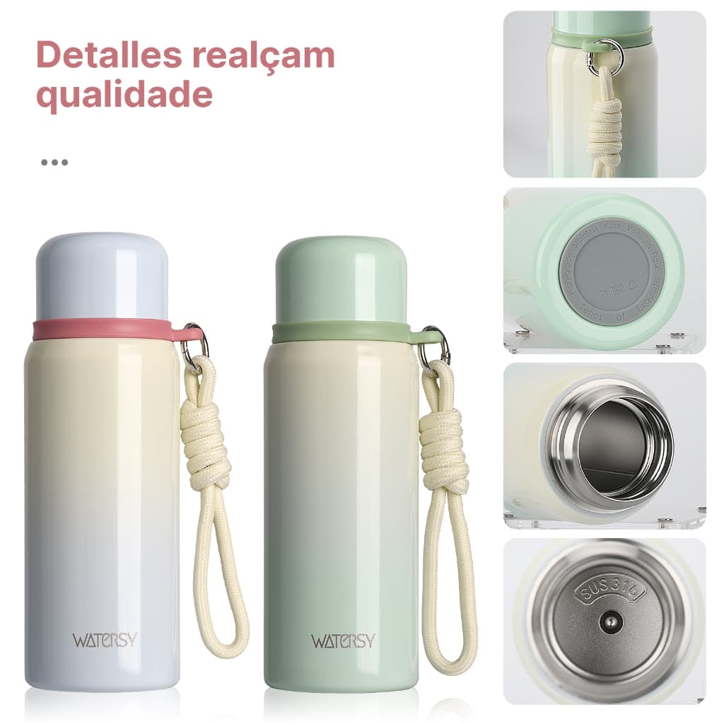 Garrafa Térmica WATERSY 500ml Inox 304 Quente/Frio com Alça - Ideal para Esportes e Escola