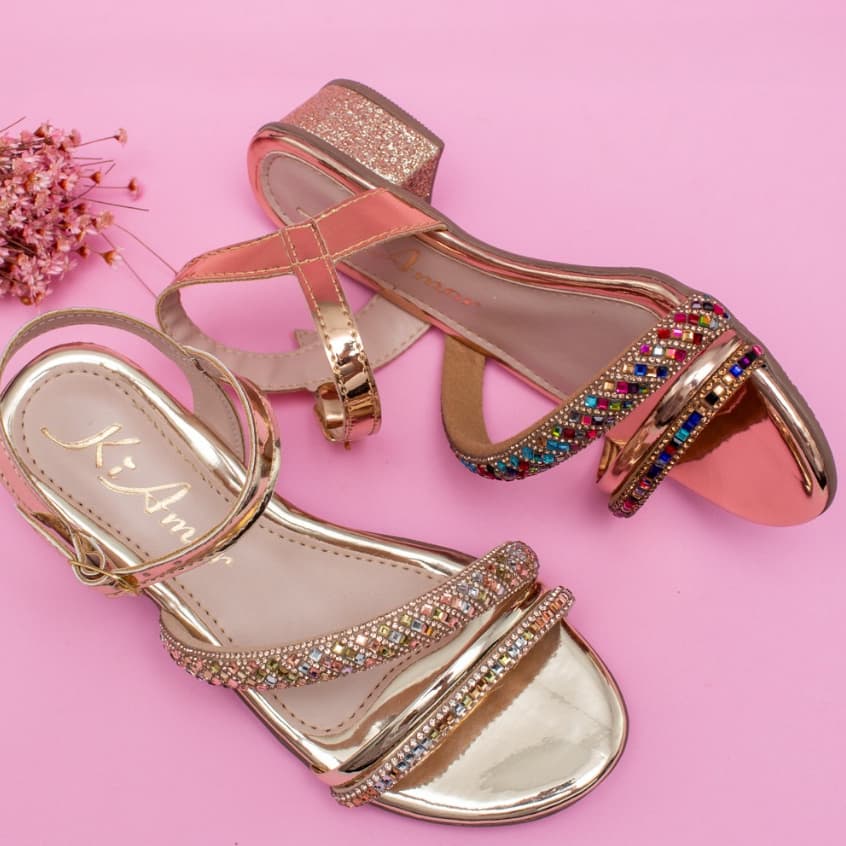 Sandália Saltinho Infantil Menina Brilho Strass Delicada Antiderrapante Promoção Moda Confortável