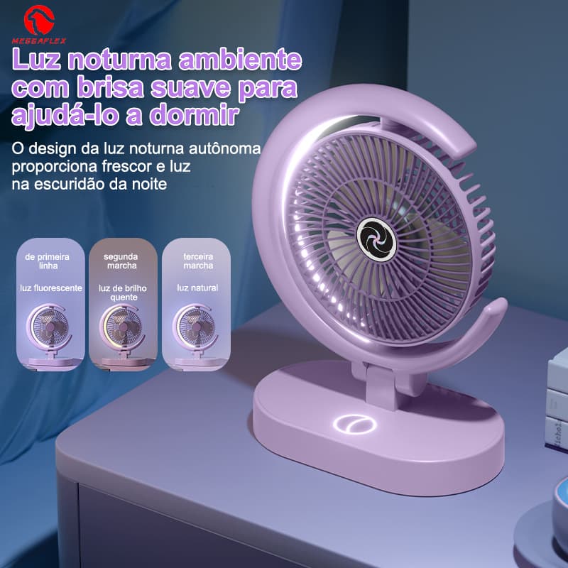 Mini ventilador de mesa + lâmpada de mesa USB recarregável portátil rotativo dobrável ventilAador recarregável MEGGAFLEX