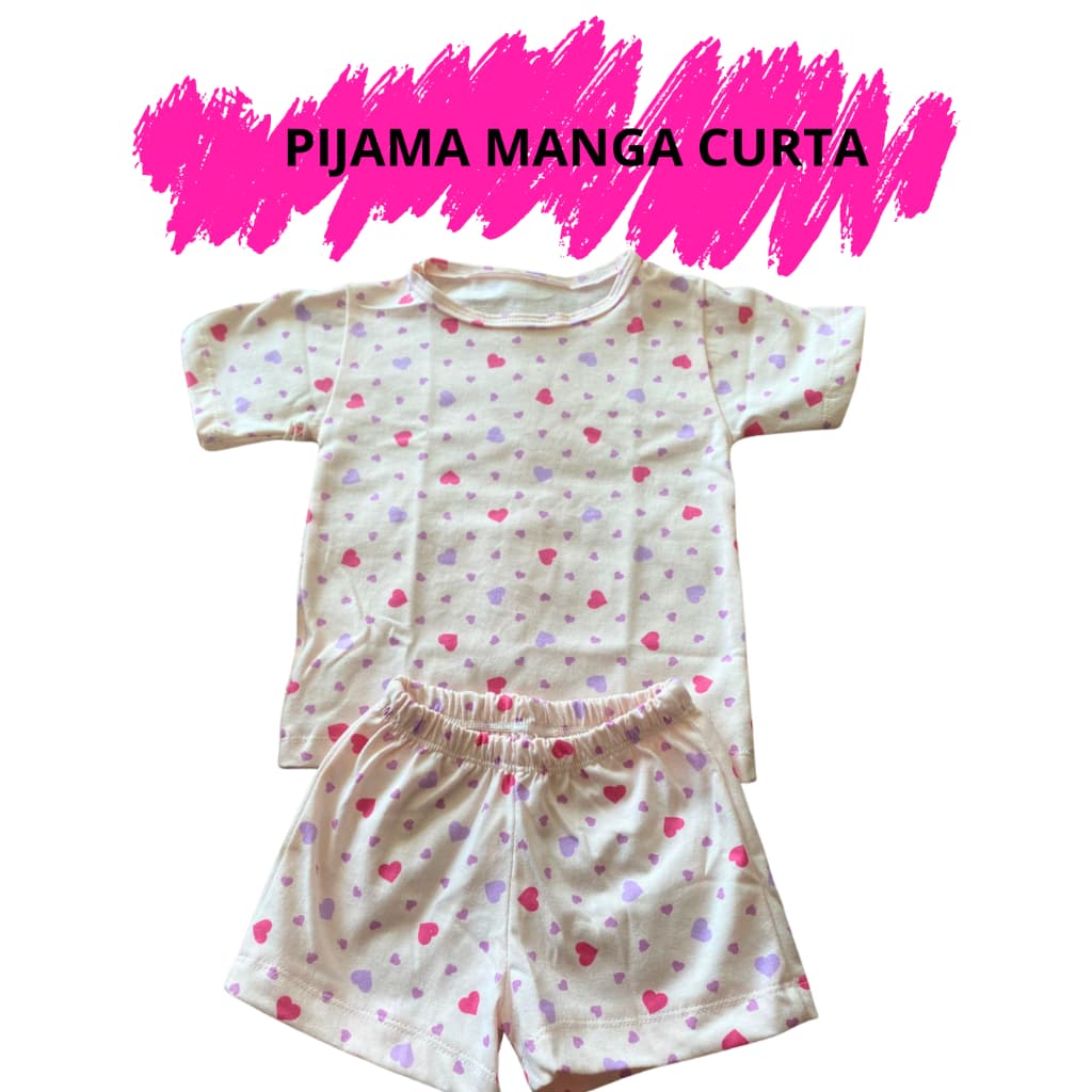 Pijama Manga Curta Feminino Infantil Menina 02 Ao 16 100% Algodão