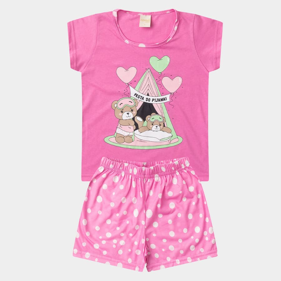 Pijama Verão Menina Blusa Brilha no Escuro e Shorts Festa do Pijama