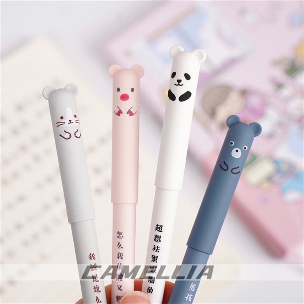 kit de 4/8/12/24 Peças Caneta Apagável Ponta fina Com Desenho De Animais De Urso Criativo
