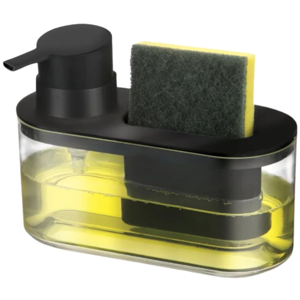 Porta Detergente Com Suporte Para Bucha 500ml Preto Dispenser De Pia Prático Arthi