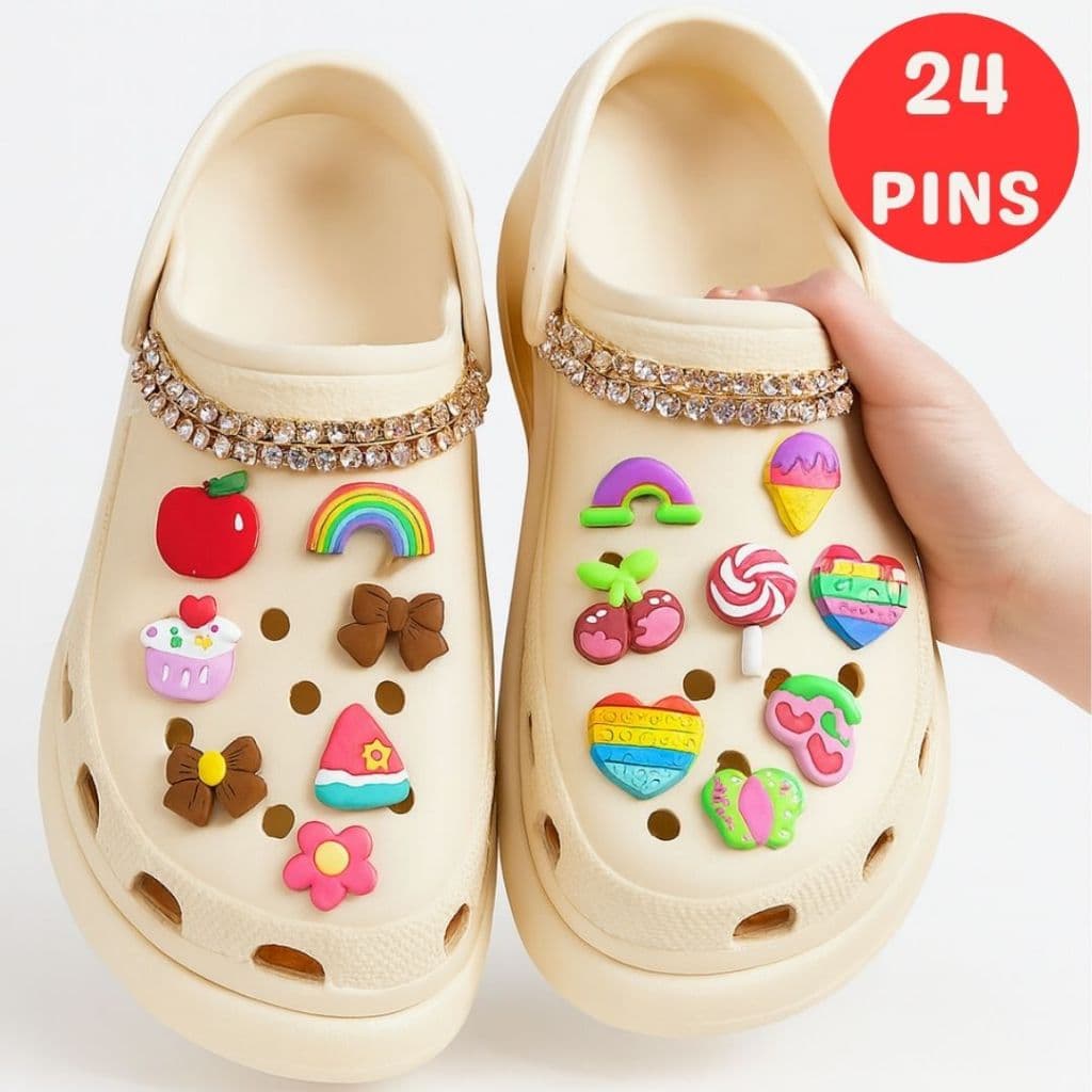 Kit 24 Jibbitz Pins Pingentes Enfeites Decorativos Para Crocs Babuche Sandália Furada Infantil Adulto Jibbits
